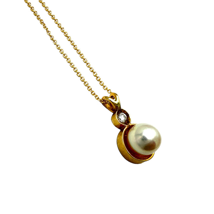 AAA Quality 8.20mm Cultured White Pearl and Diamond Pendant