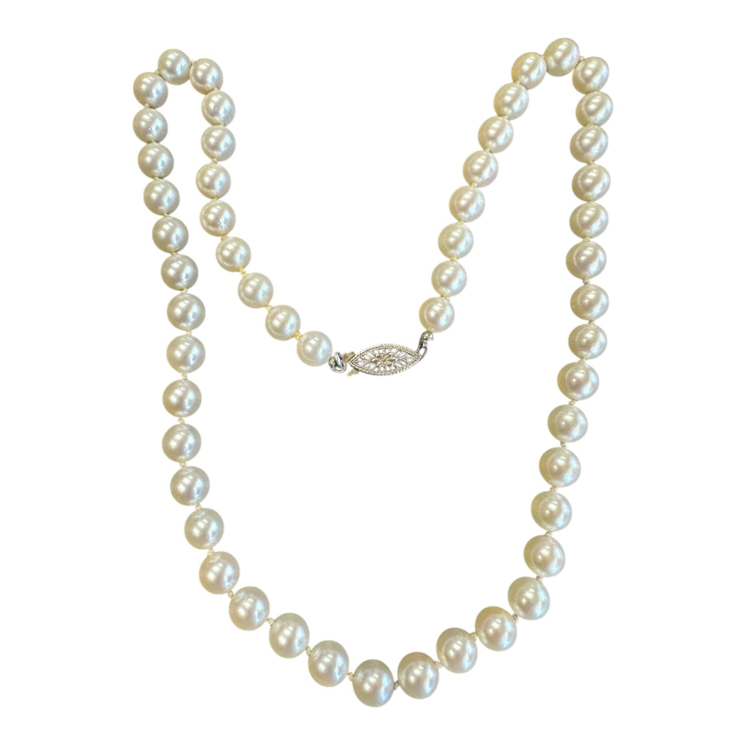 Vintage 16”  White 6.7 mm Akoya Cultured Pearl Strand AAA Quality