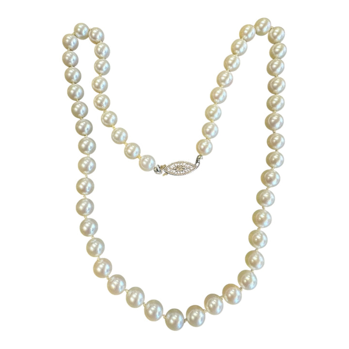 Vintage 16”  White 6.7 mm Akoya Cultured Pearl Strand AAA Quality