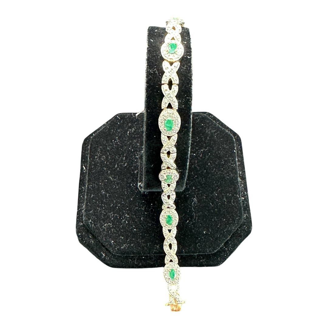 Genuine Emerald Sterling Silver Gold Accent Bracelet