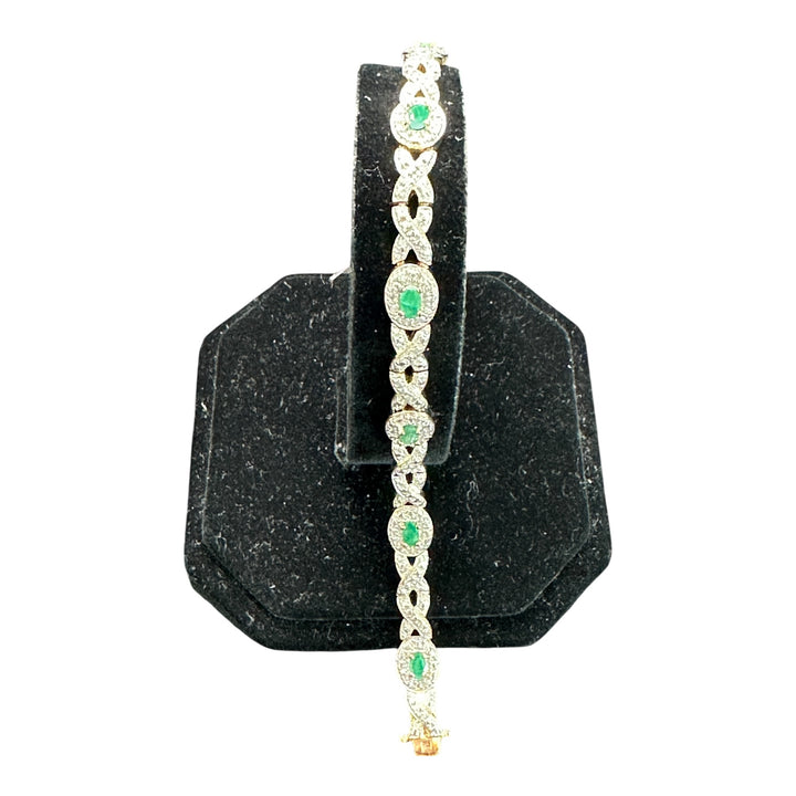 Genuine Emerald Sterling Silver Gold Accent Bracelet