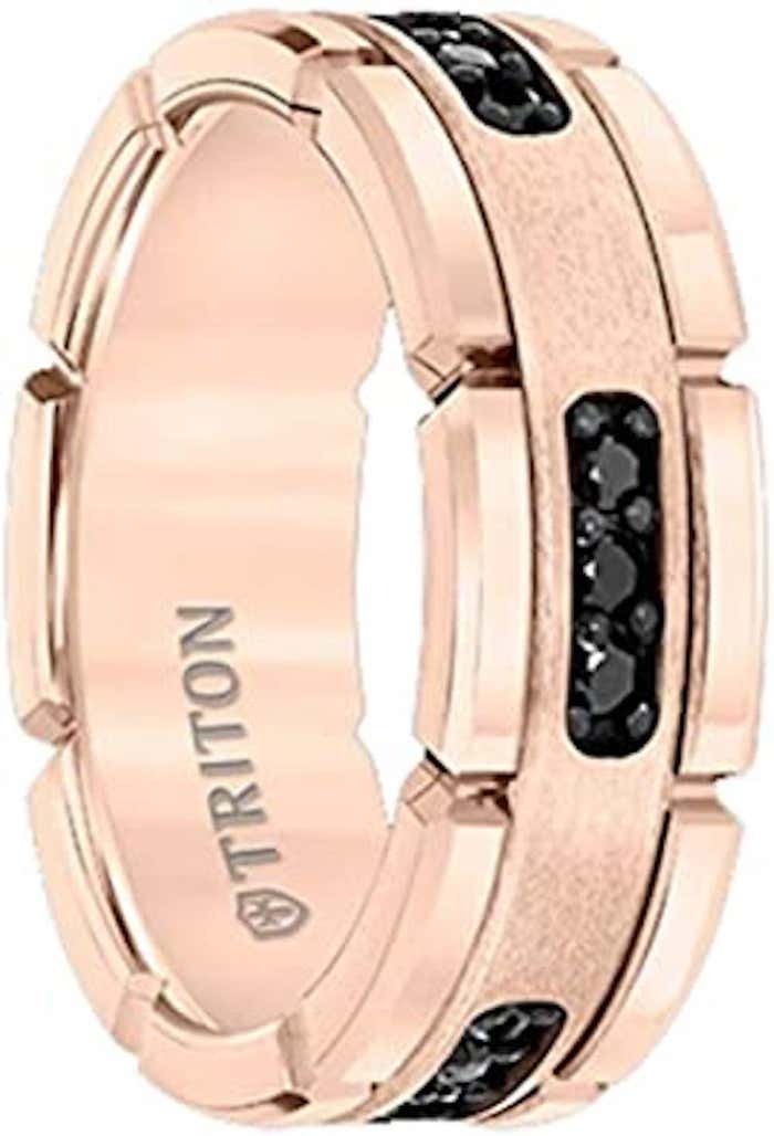 Triton Rose Tungsten Carbide Black .33 ct Diamond Comfort Fit Band Size 10.5mm