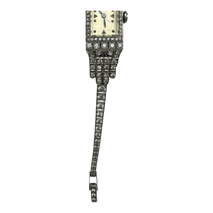 Art Deco Platinum 3.50Ct Diamond Watch VS-F 18-Jewel Manual Wind