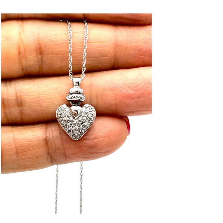 .70 ct 14Kt White Gold Pave Puffed Diamond Heart 1/2" Pendant