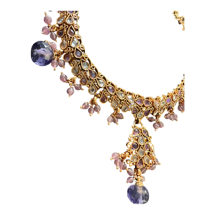 Egyptian Lavender Jeweled Gem Colored Necklace 24kt Electroplated