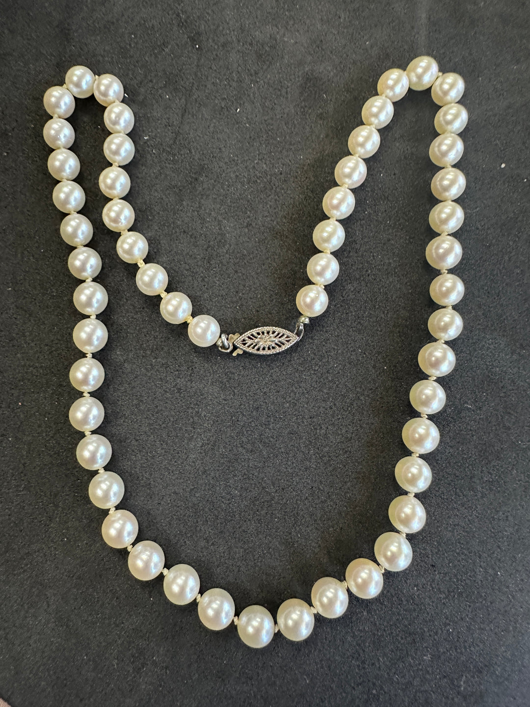 Vintage 16”  White 6.7 mm Akoya Cultured Pearl Strand AAA Quality