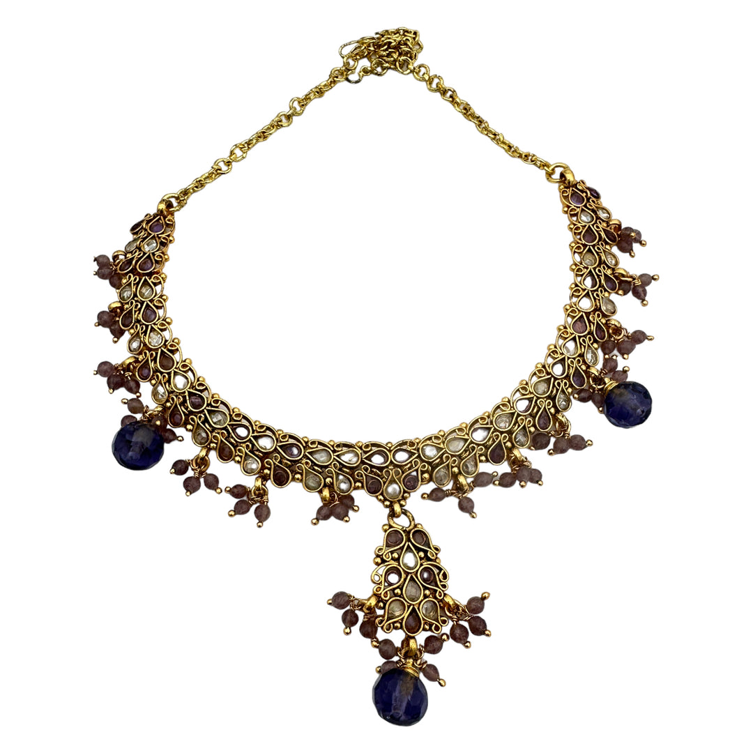 Egyptian Lavender Jeweled Gem Colored Necklace 24kt Electroplated