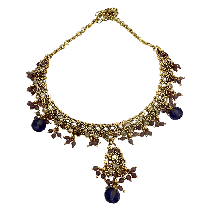 Egyptian Lavender Jeweled Gem Colored Necklace 24kt Electroplated