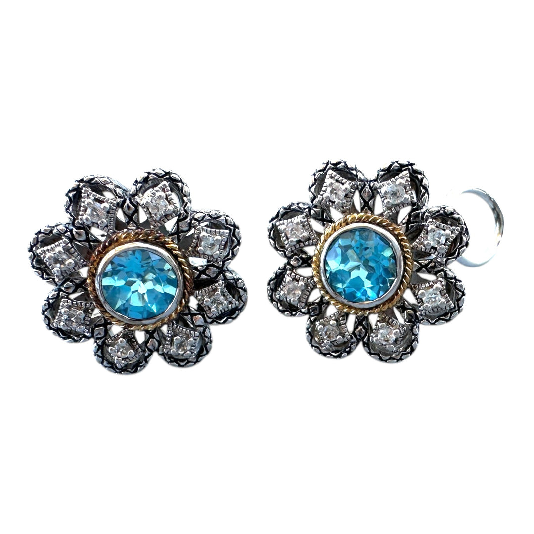 Andrea Candela 18k Gold Sterling Blue Topaz Earrings