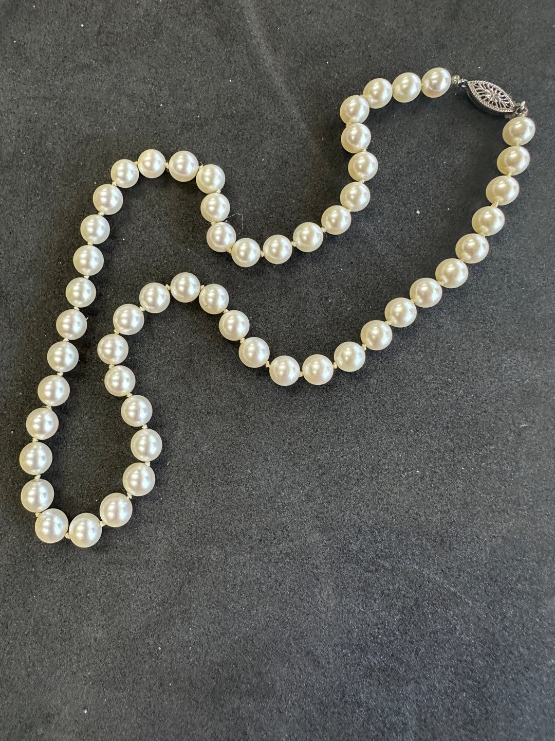 Vintage 16”  White 6.7 mm Akoya Cultured Pearl Strand AAA Quality