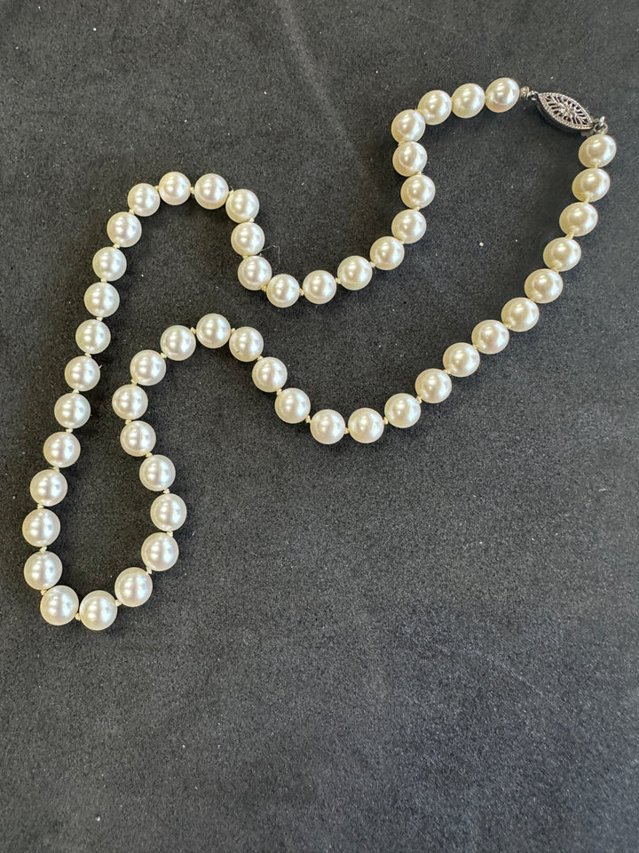 Vintage 16”  White 6.7 mm Akoya Cultured Pearl Strand AAA Quality