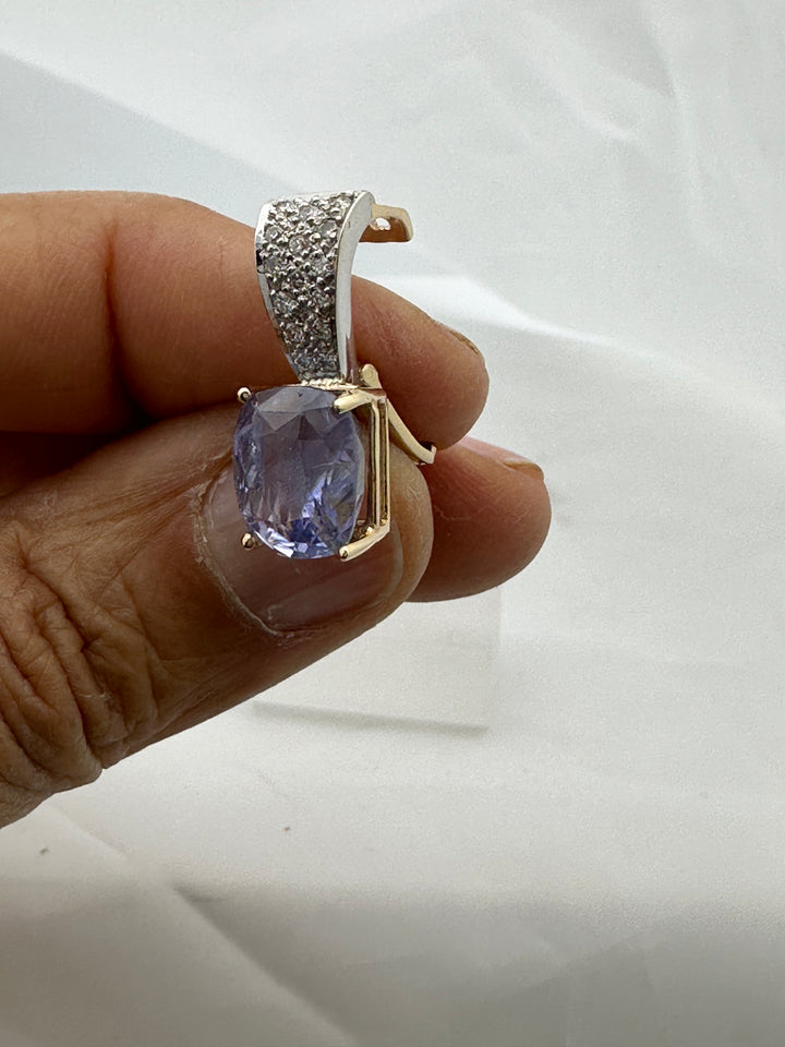 Certified 8.13 carat, Sri Lanka cushion blue sapphire, diamond enhancer pendant