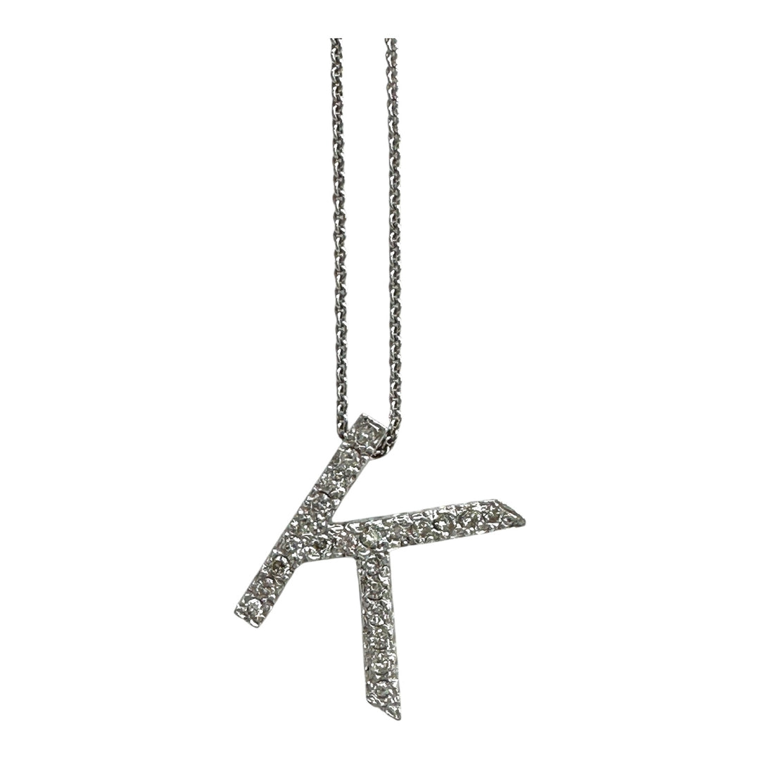 14Kt Initial “K”, 1.00ct Diamonds and Chain Pendant