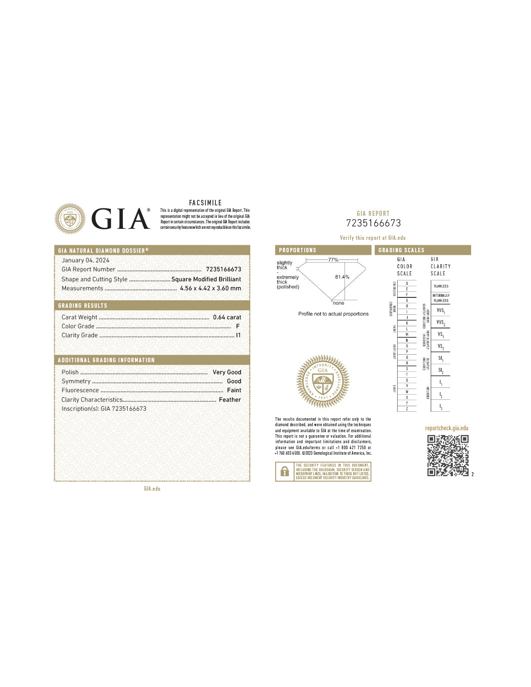 14K Engagement Diamond Ring GIA Certified .64 Carat Princess F Color