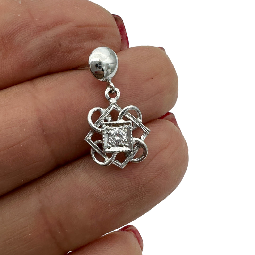 Celtic .25 ct Diamond 14k White Gold Dangle Earrings