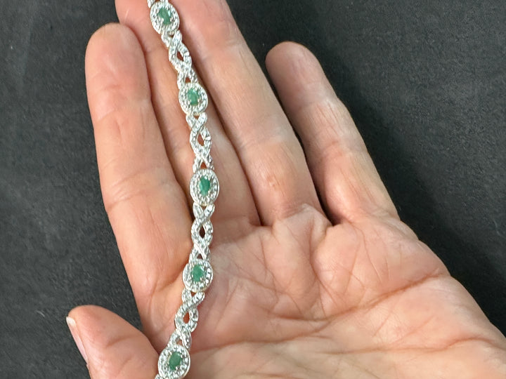 Genuine Emerald Sterling Silver Gold Accent Bracelet