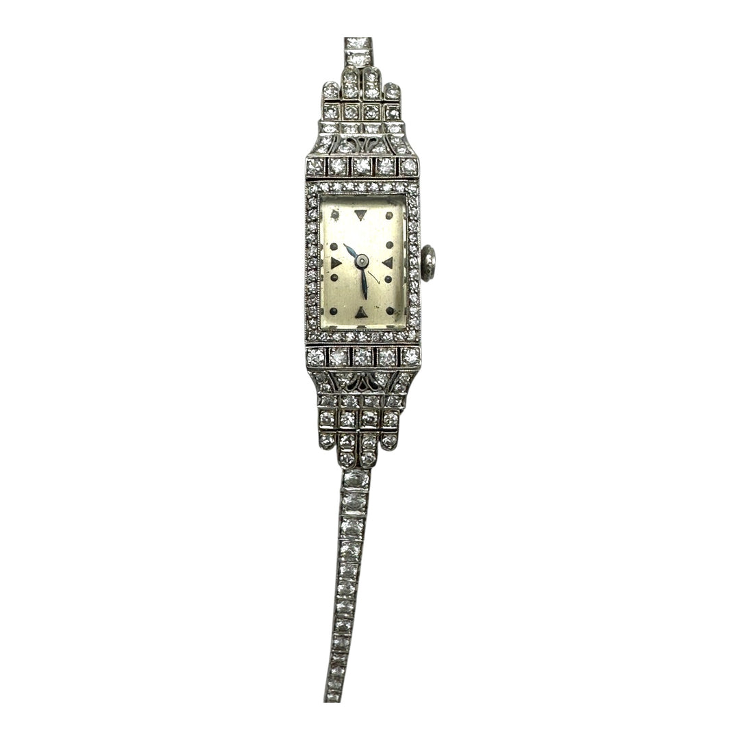 Art Deco Platinum 3.50Ct Diamond Watch VS-F 18-Jewel Manual Wind