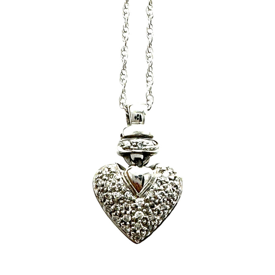 .70 ct 14Kt White Gold Pave Puffed Diamond Heart 1/2" Pendant