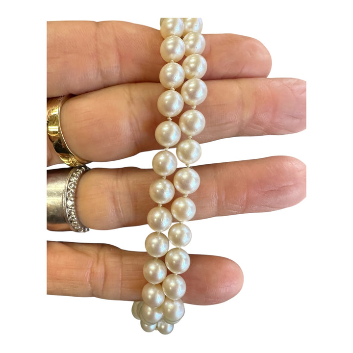Vintage 16”  White 6.7 mm Akoya Cultured Pearl Strand AAA Quality
