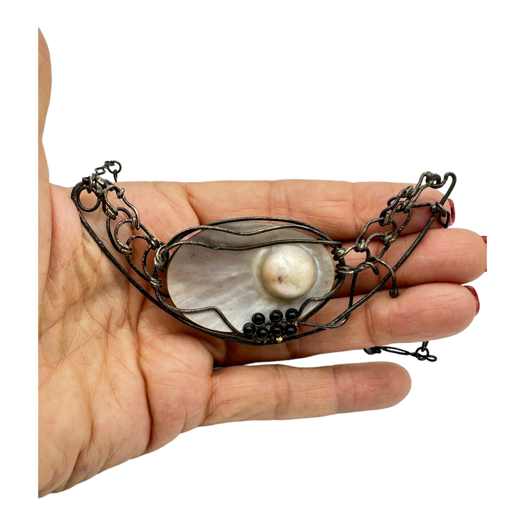 Spider Web Sterling Silver Mobee Pearl Necklace