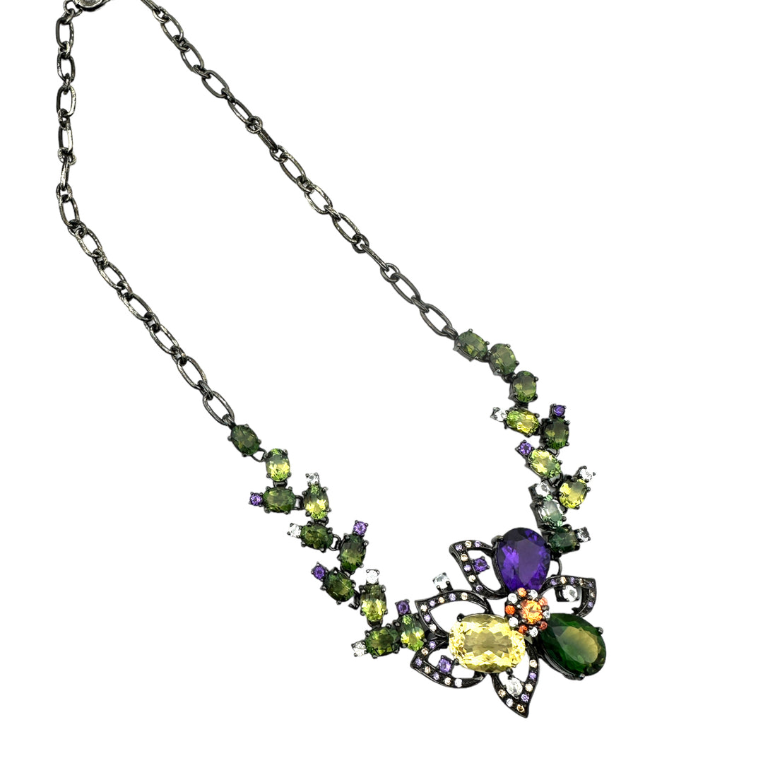 75 ct Colored Gemstone Necklace Black Sterling Silver White Sapphire Necklace
