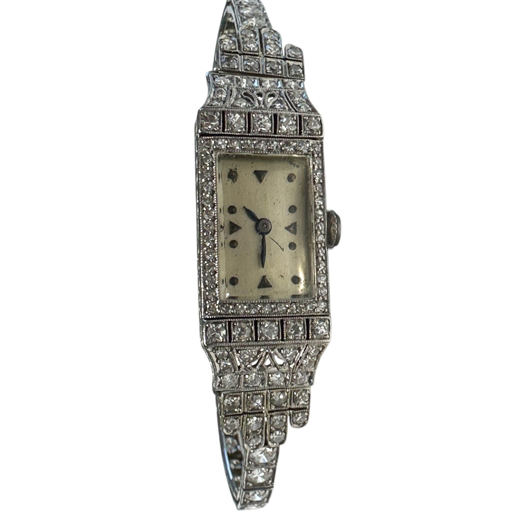 Art Deco Platinum 3.50Ct Diamond Watch VS-F 18-Jewel Manual Wind
