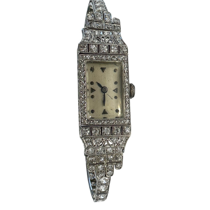 Art Deco Platinum 3.50Ct Diamond Watch VS-F 18-Jewel Manual Wind
