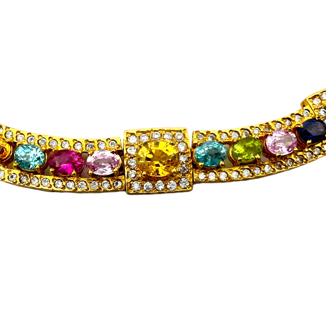 Colored Gemstone 20" Necklace 18Kt Yellow Gold Electroplated
