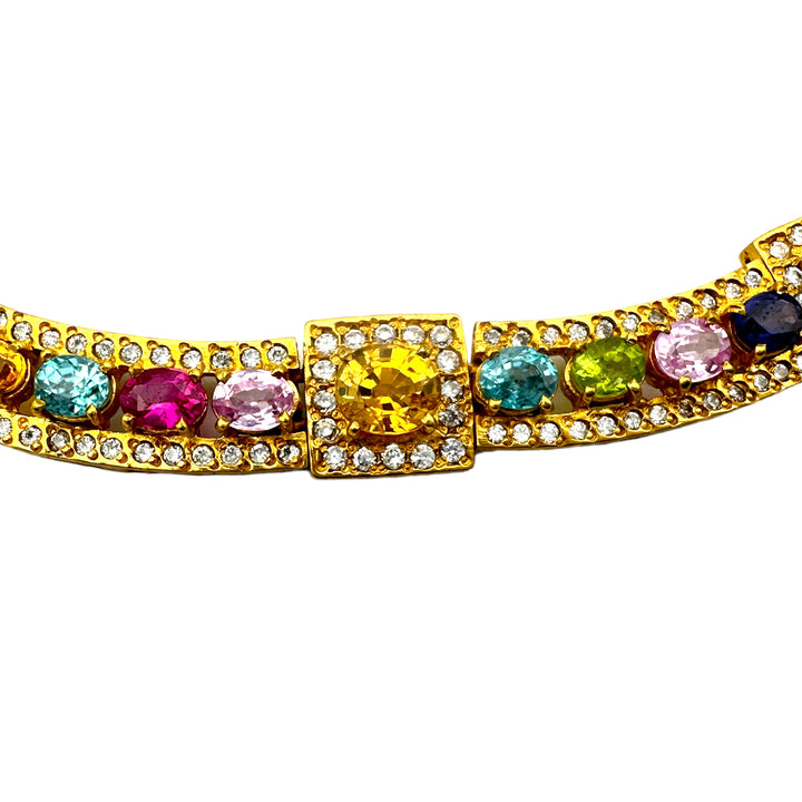 Colored Gemstone 20" Necklace 18Kt Yellow Gold Electroplated