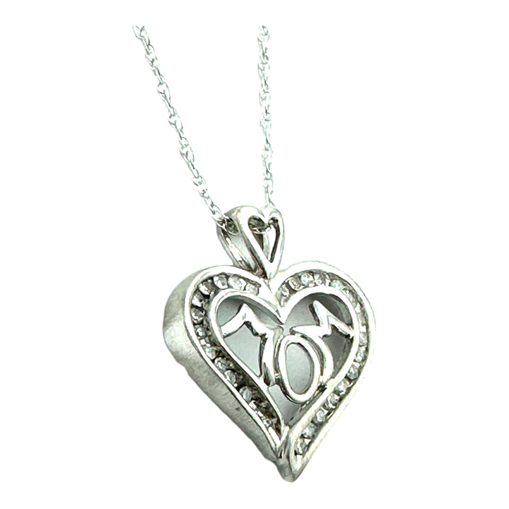 Heart .15 Carat MOM Diamond White Gold Pendant
