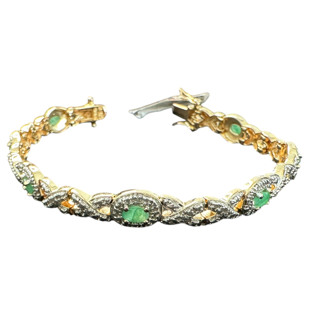 Genuine Emerald Sterling Silver Gold Accent Bracelet