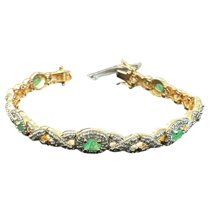 Genuine Emerald Sterling Silver Gold Accent Bracelet