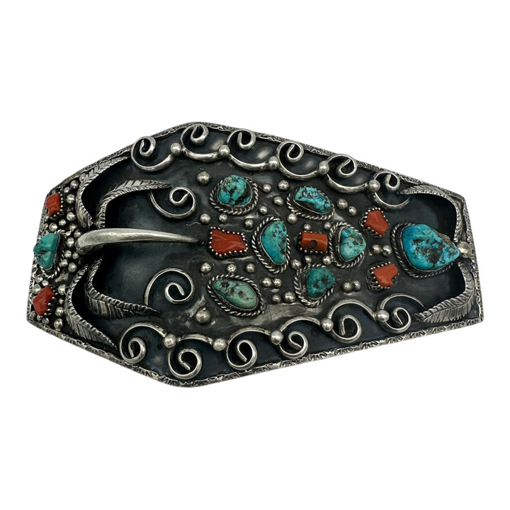 1976 Navajo Wild Bear Bob , Thunder Bolt Dan Turquoise Belt Buckel 6 oz Sterling