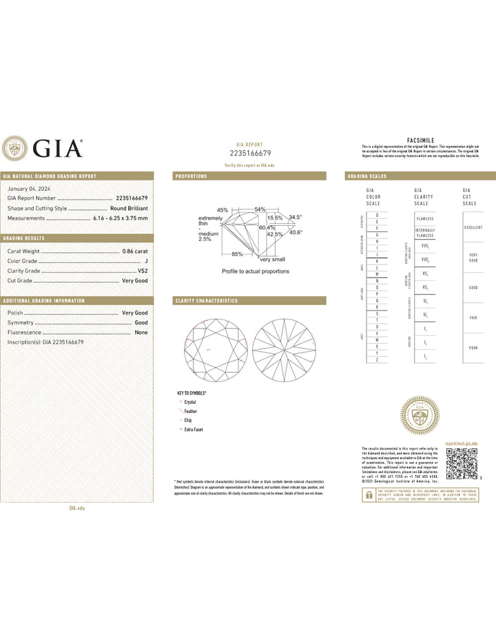 14Kt Engagement Diamond Ring GIA Certified .86 Carat Round VS2-J