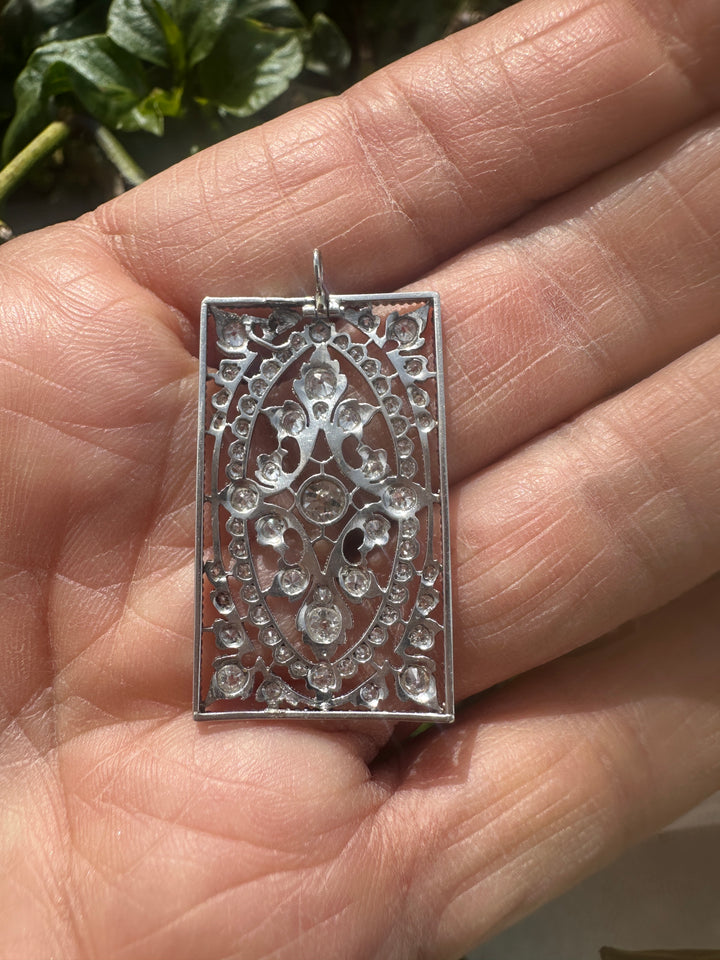 1800s Edwardian Platinum Diamond Pendant 2.25cts