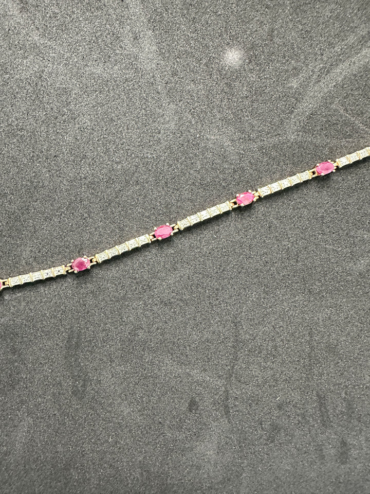 Genuine 1.25 Carats Ruby sterling gold link bracelet