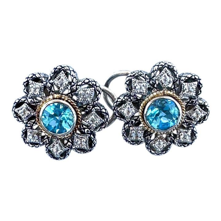 Andrea Candela 18k Gold Sterling Blue Topaz Earrings
