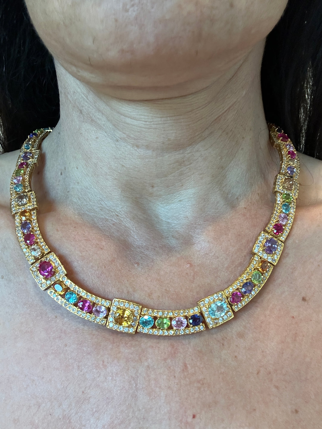 Colored Gemstone 20" Necklace 18Kt Yellow Gold Electroplated