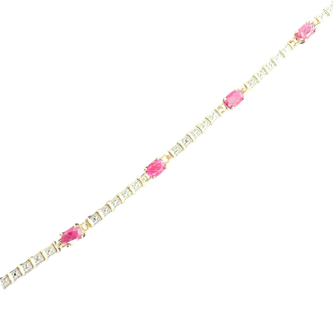Genuine 1.25 Carats Ruby sterling gold link bracelet