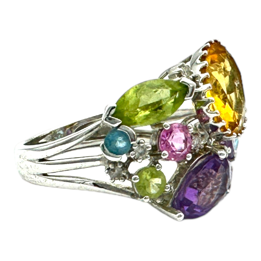 4.50 ctw Colored Gemstone Confetti Ring 14 Kt White Gold