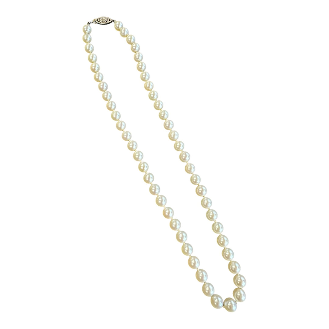 Vintage 16”  White 6.7 mm Akoya Cultured Pearl Strand AAA Quality