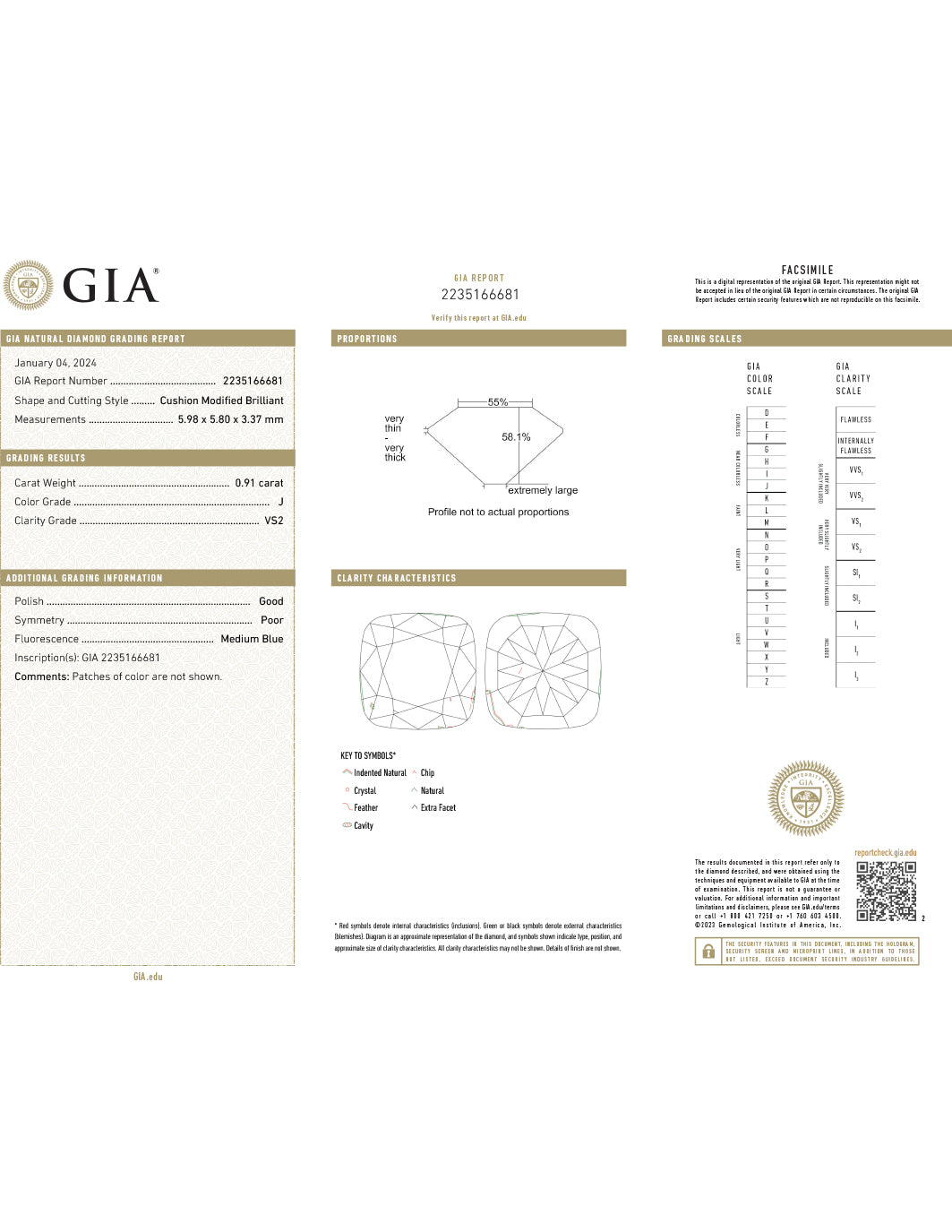 14Kt Engagement Diamond Ring GIA Certified .91 Carat Cushion VS2-J