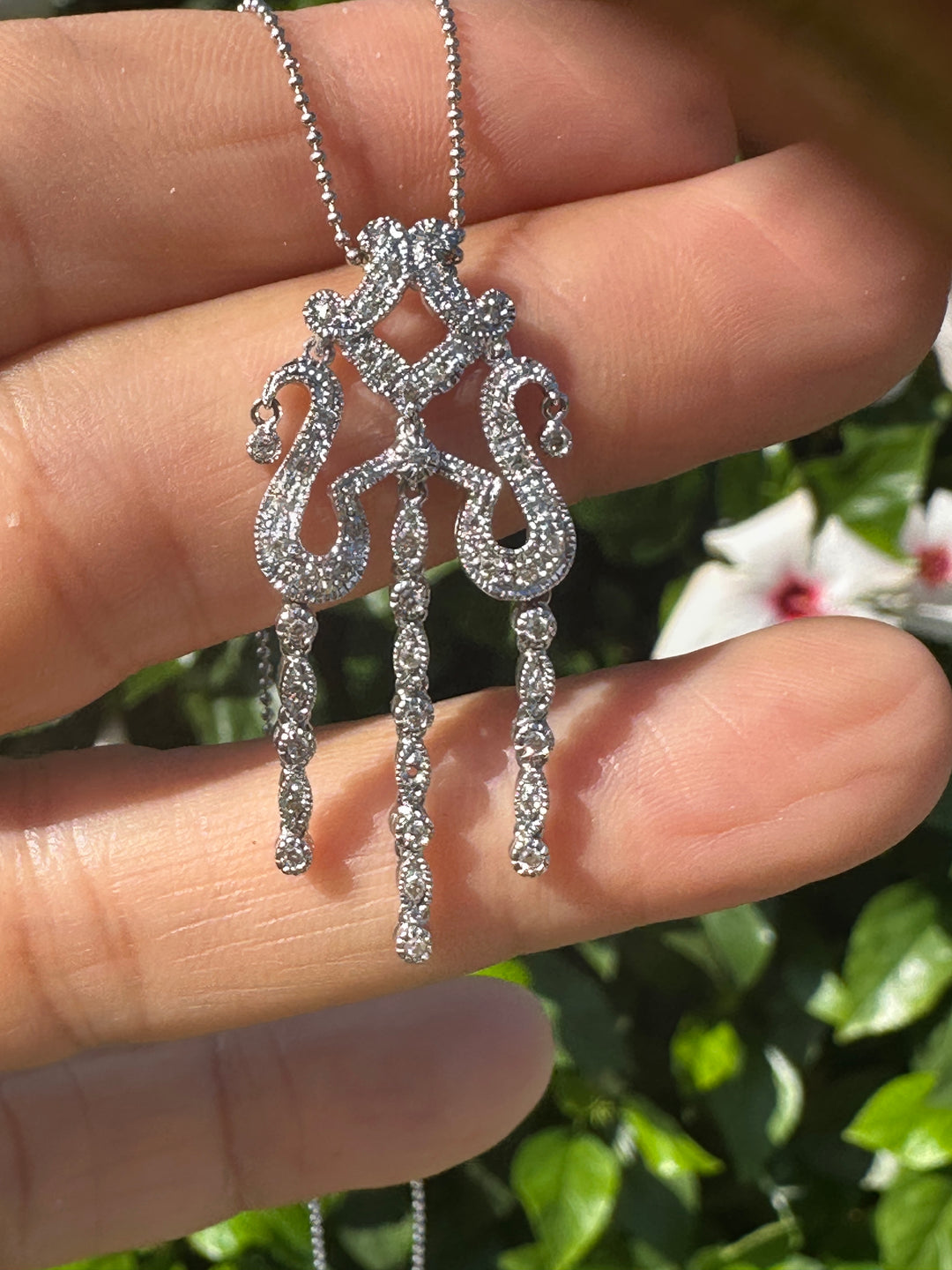 14Kt white gold Chandelier Diamond Necklace .75 Ct