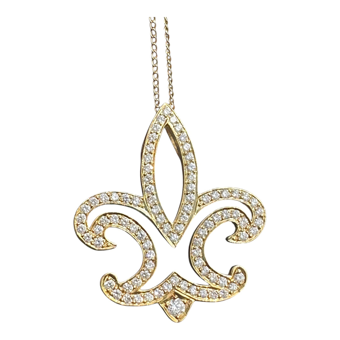 Fleur De Lis Diamond Pendant 14kt Yellow Gold .50 Carat Total
