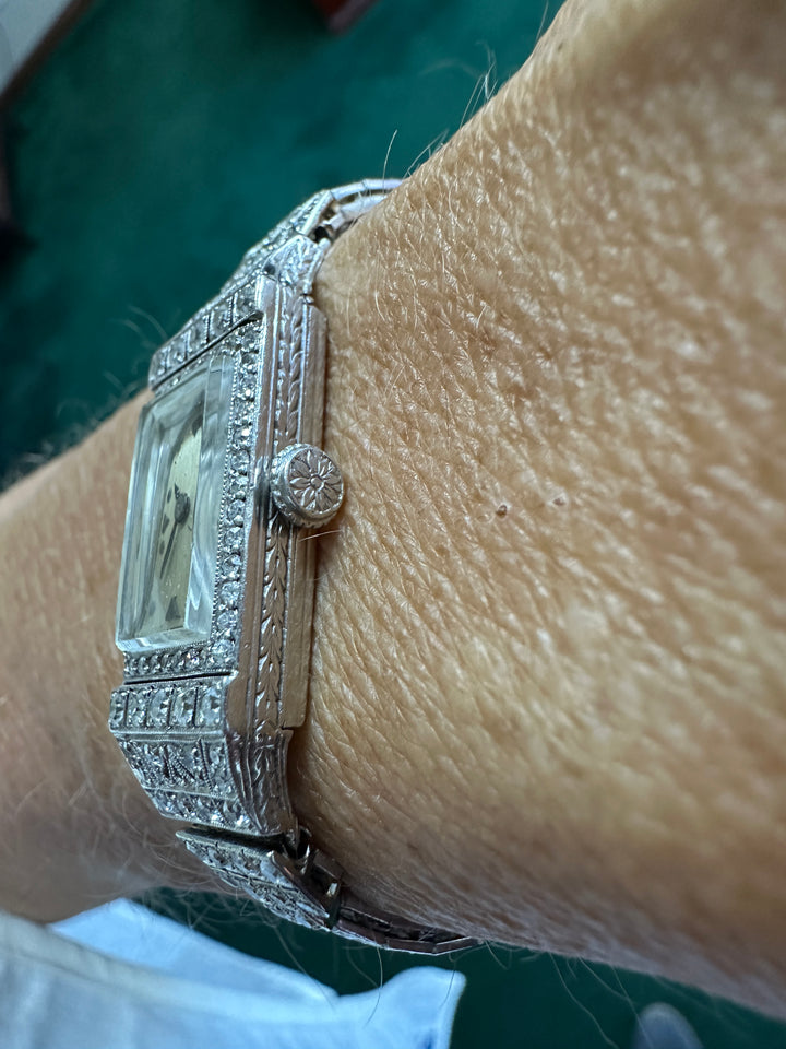 Art Deco Platinum 3.50Ct Diamond Watch VS-F 18-Jewel Manual Wind
