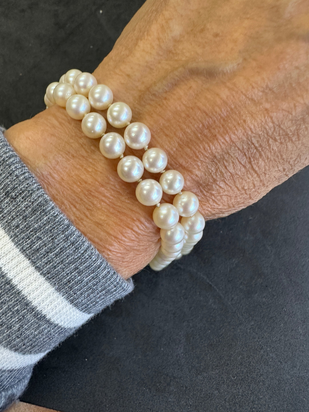 Vintage 16”  White 6.7 mm Akoya Cultured Pearl Strand AAA Quality