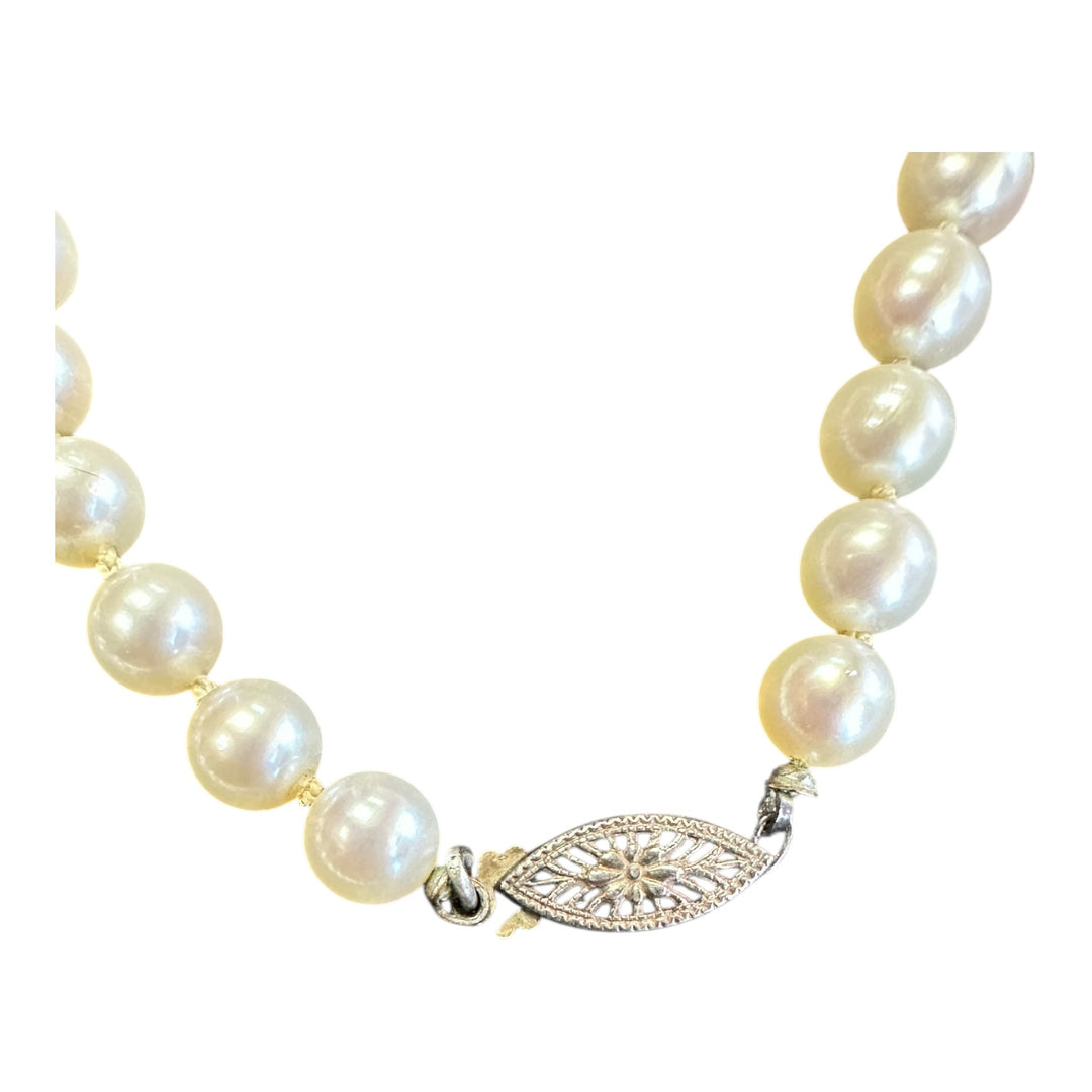 Vintage 16”  White 6.7 mm Akoya Cultured Pearl Strand AAA Quality