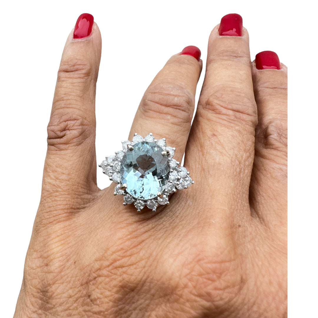 14k 8.83 Carat Aquamarine and Diamond Cocktail Ring