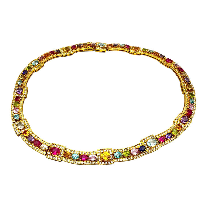 Colored Gemstone 20" Necklace 18Kt Yellow Gold Electroplated