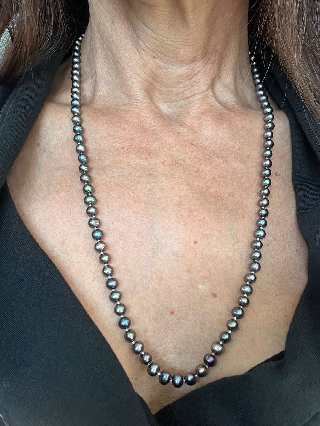 14kt 5.5mm Tahitian Cultured Pearls Blue/Purple 22” Strand Necklace